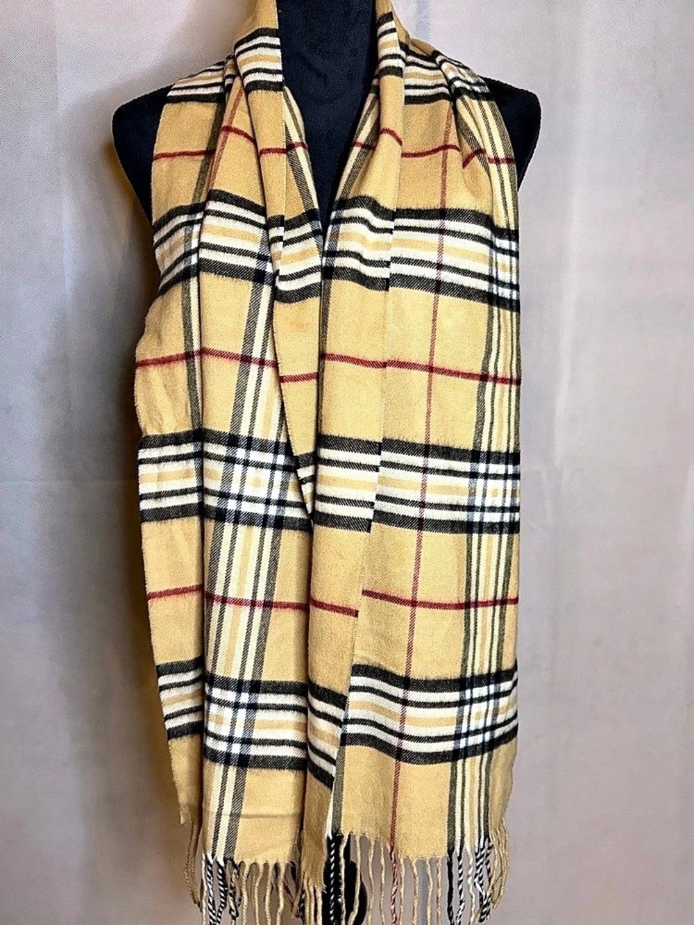 Preston & York Plaid Scarf in Tan & Black Like New